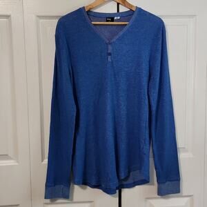 BDG Womens Blue White Striped Long Sleeve Henley Size XL V-neck Gorpcore Thermal